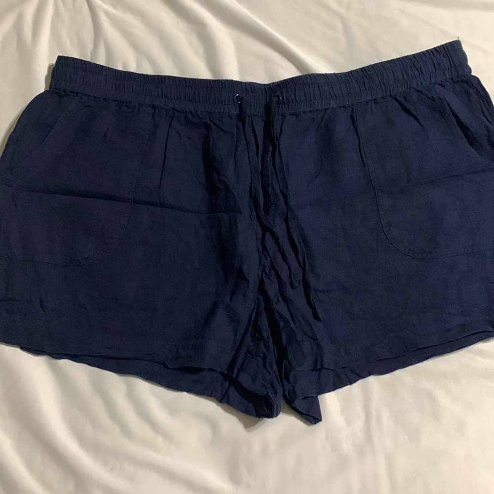 Linen blend drawstring navy shorts